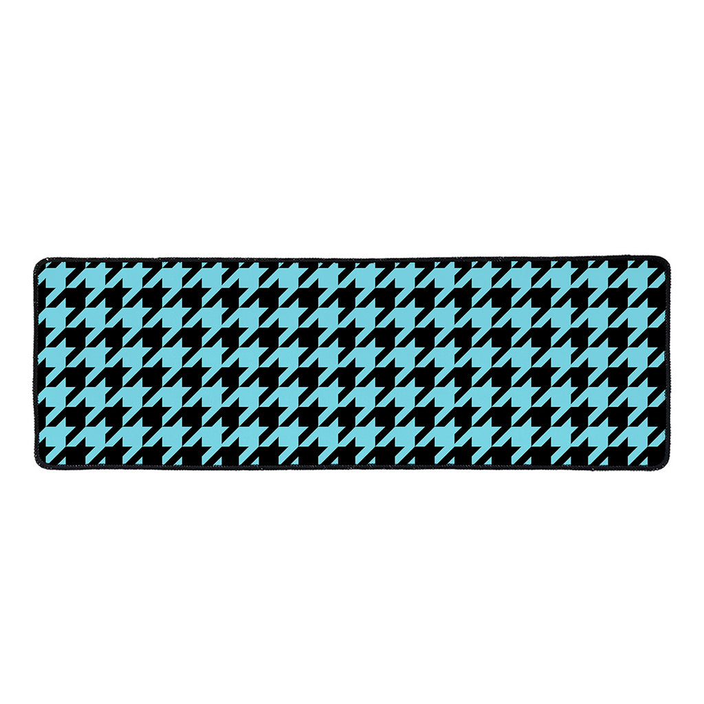 Blue And Black Houndstooth Pattern Print Long Kitchen Mat