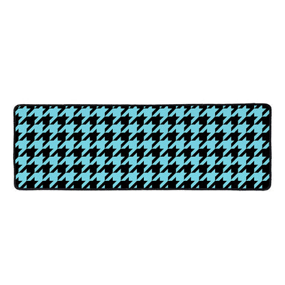 Blue And Black Houndstooth Pattern Print Long Kitchen Mat