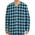 Blue And Black Houndstooth Pattern Print Long Sleeve Baseball Jersey