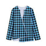 Blue And Black Houndstooth Pattern Print Long Sleeve Short Coat