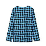 Blue And Black Houndstooth Pattern Print Long Sleeve Short Coat