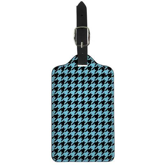 Blue And Black Houndstooth Pattern Print Luggage Tag