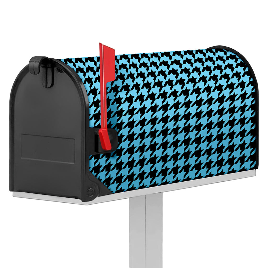 Blue And Black Houndstooth Pattern Print Mailbox Cover