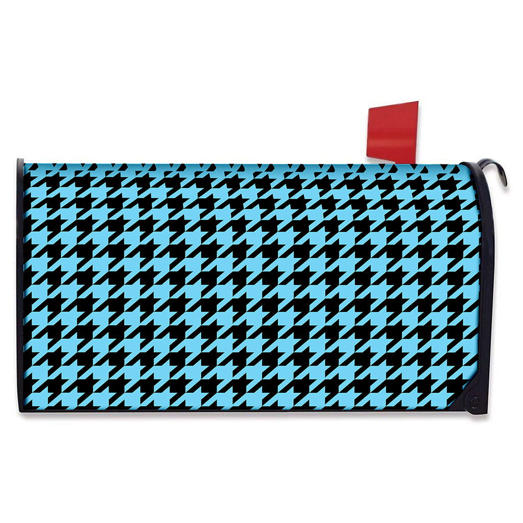 Blue And Black Houndstooth Pattern Print Mailbox Cover