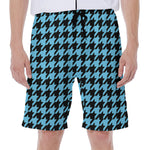Blue And Black Houndstooth Pattern Print Men's Beach Shorts