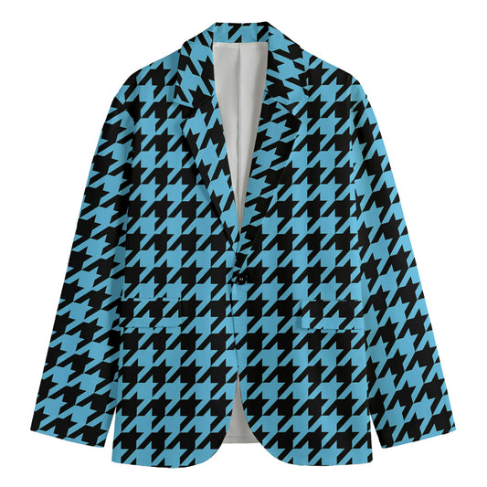 Blue And Black Houndstooth Pattern Print Men's Blazer