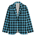 Blue And Black Houndstooth Pattern Print Men's Blazer