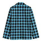 Blue And Black Houndstooth Pattern Print Men's Blazer