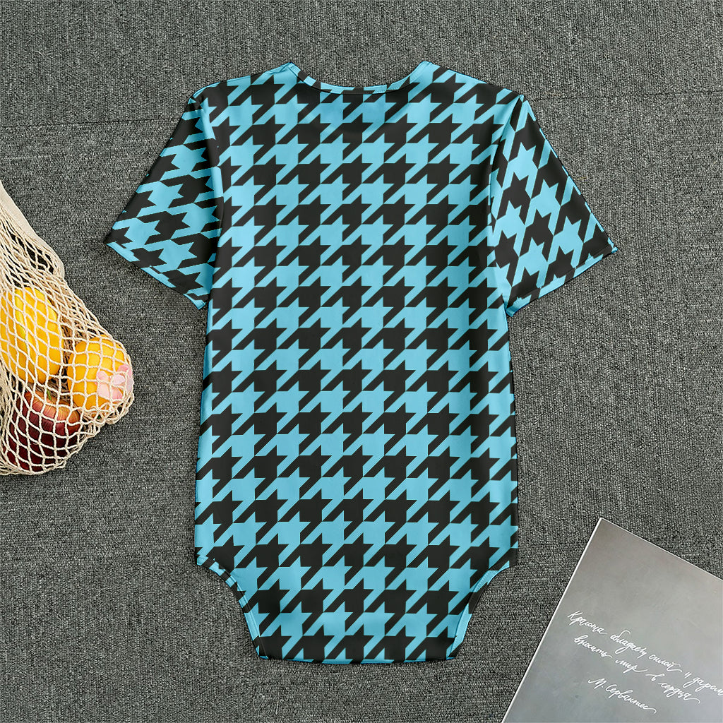 Blue And Black Houndstooth Pattern Print Men's Bodysuit