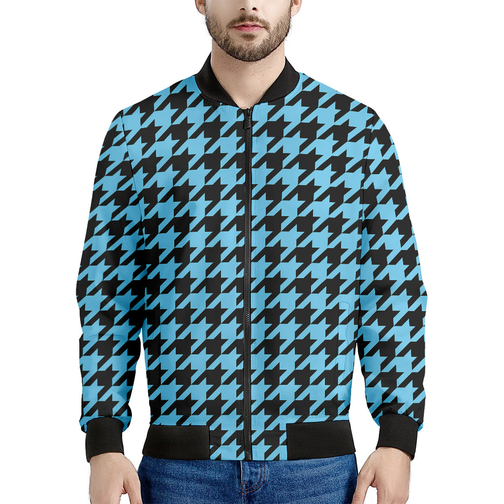 Blue And Black Houndstooth Pattern Print Men's Bomber Jacket