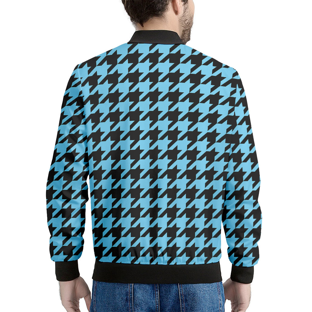 Blue And Black Houndstooth Pattern Print Men's Bomber Jacket