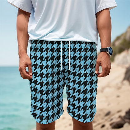 Blue And Black Houndstooth Pattern Print Men's Cargo Shorts