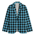Blue And Black Houndstooth Pattern Print Men's Cotton Blazer