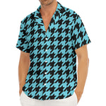 Blue And Black Houndstooth Pattern Print Men's Deep V-Neck Shirt