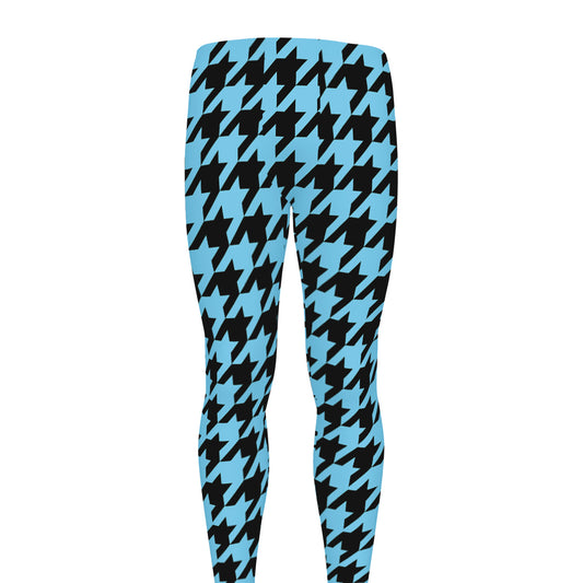 Blue And Black Houndstooth Pattern Print Men's leggings