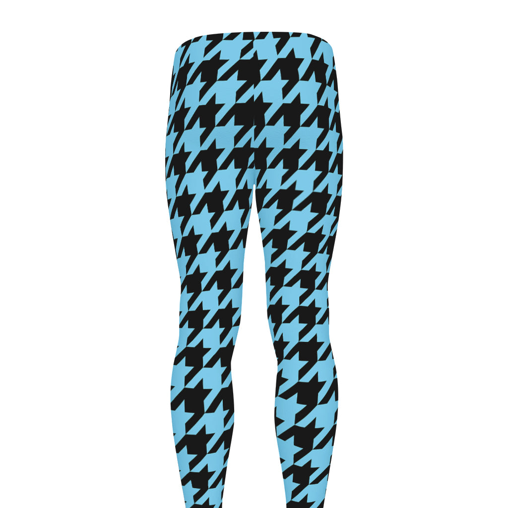 Blue And Black Houndstooth Pattern Print Men's leggings