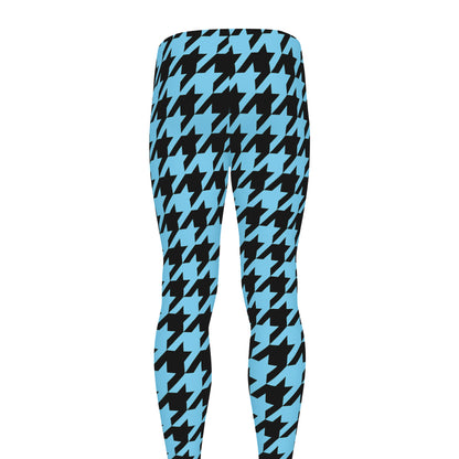 Blue And Black Houndstooth Pattern Print Men's leggings