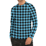 Blue And Black Houndstooth Pattern Print Men's Long Sleeve Rash Guard