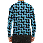 Blue And Black Houndstooth Pattern Print Men's Long Sleeve Rash Guard
