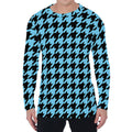 Blue And Black Houndstooth Pattern Print Men's Long Sleeve T-Shirt