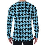 Blue And Black Houndstooth Pattern Print Men's Long Sleeve T-Shirt