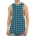 Blue And Black Houndstooth Pattern Print Men's Muscle Tank Top