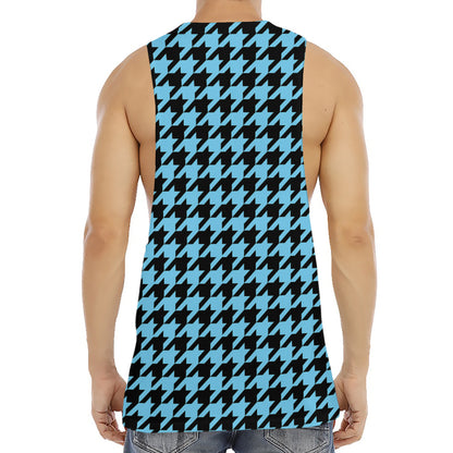 Blue And Black Houndstooth Pattern Print Men's Muscle Tank Top