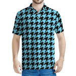 Blue And Black Houndstooth Pattern Print Men's Polo Shirt