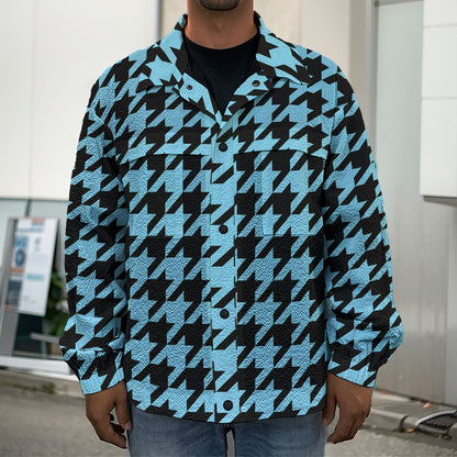 Blue And Black Houndstooth Pattern Print Men's Shirt Jacket