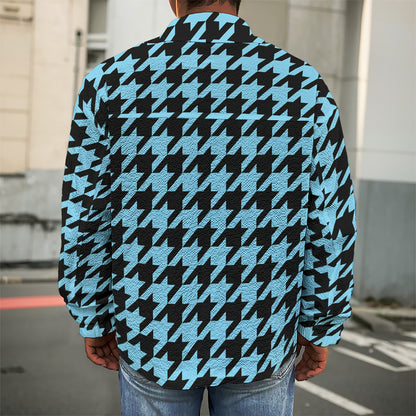Blue And Black Houndstooth Pattern Print Men's Shirt Jacket