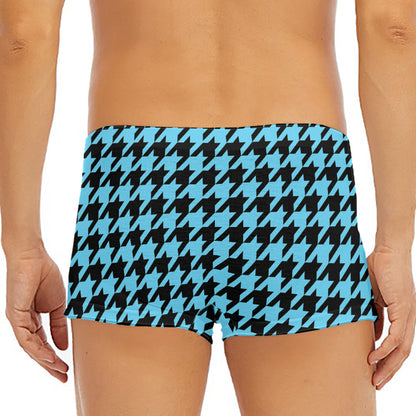 Blue And Black Houndstooth Pattern Print Men's Short Boxer Briefs