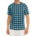 Blue And Black Houndstooth Pattern Print Men's Short Sleeve Rash Guard