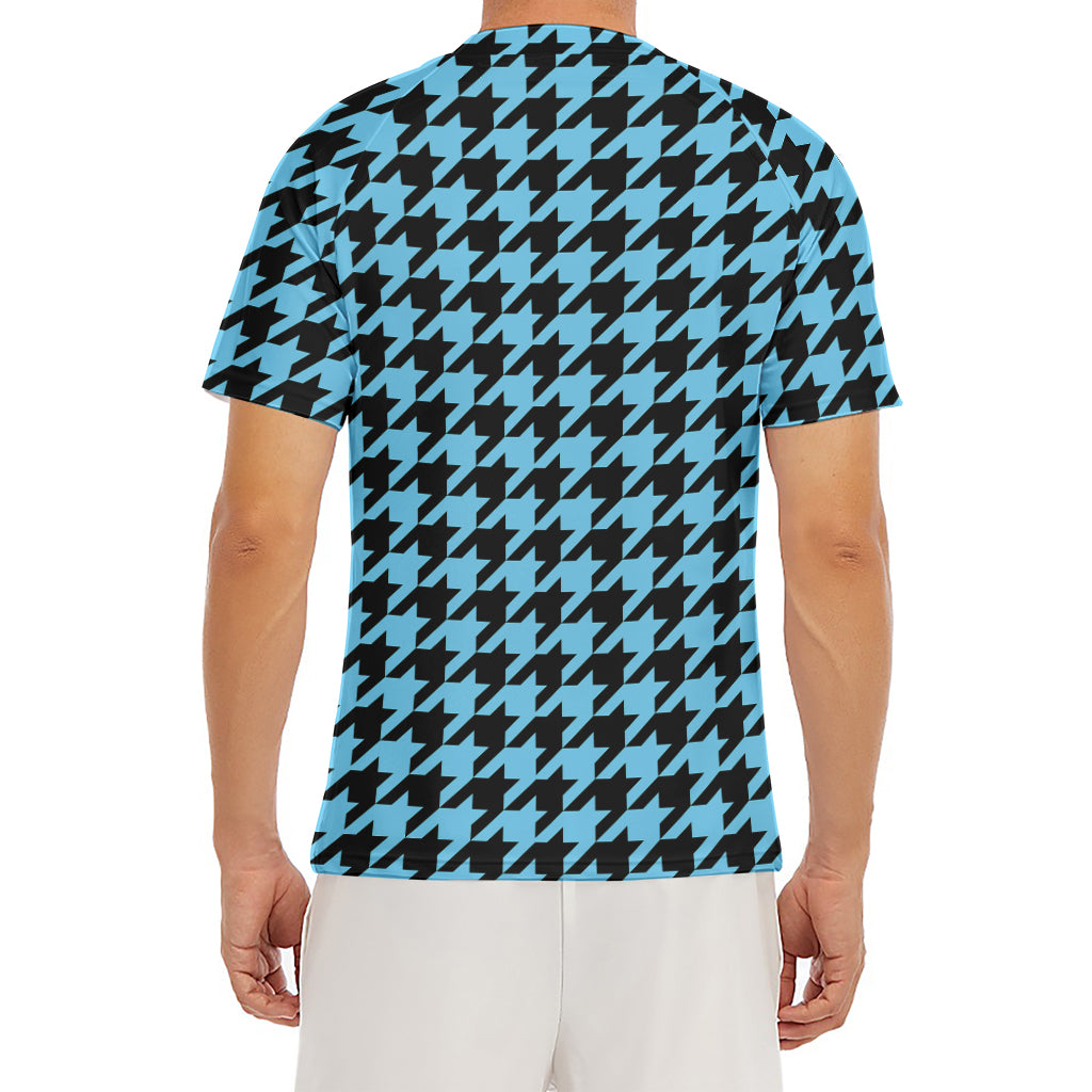 Blue And Black Houndstooth Pattern Print Men's Short Sleeve Rash Guard