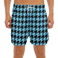 Blue And Black Houndstooth Pattern Print Men's Split Running Shorts