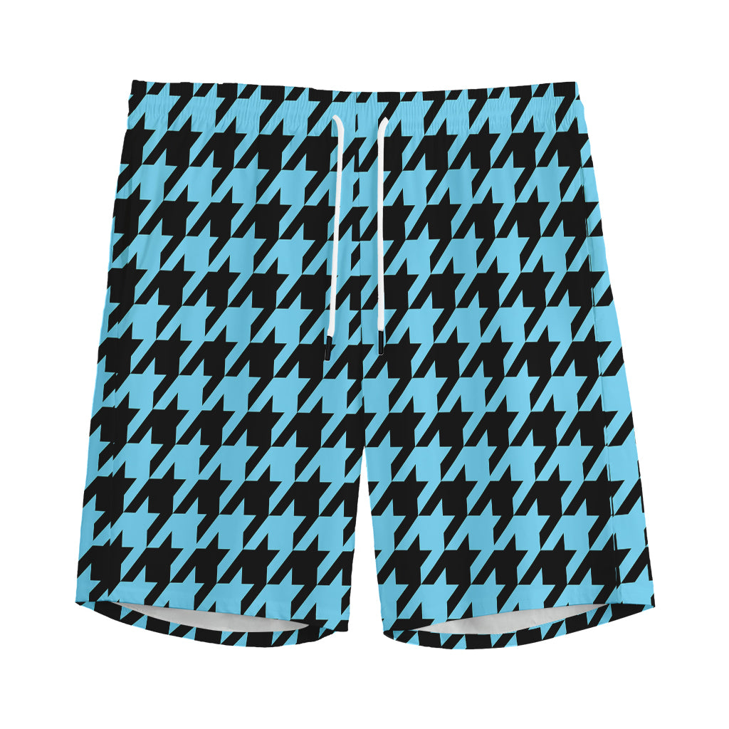 Blue And Black Houndstooth Pattern Print Men's Sports Shorts