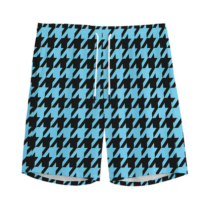 Blue And Black Houndstooth Pattern Print Men's Sports Shorts