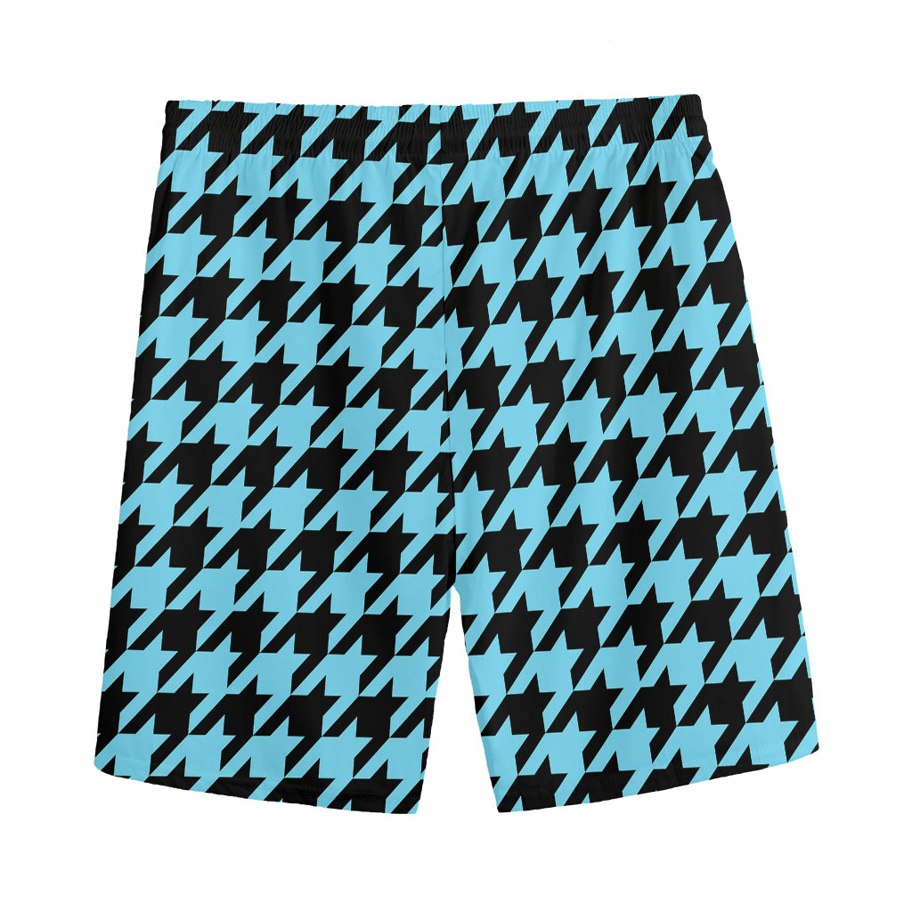 Blue And Black Houndstooth Pattern Print Men's Sports Shorts