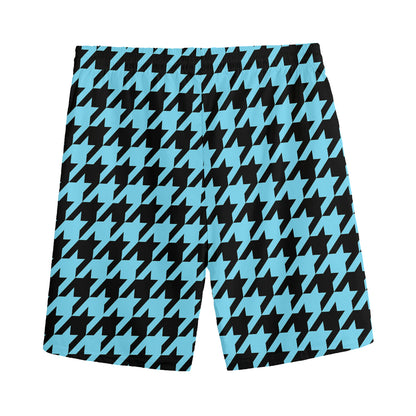 Blue And Black Houndstooth Pattern Print Men's Sports Shorts