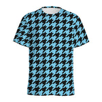 Blue And Black Houndstooth Pattern Print Men's Sports T-Shirt