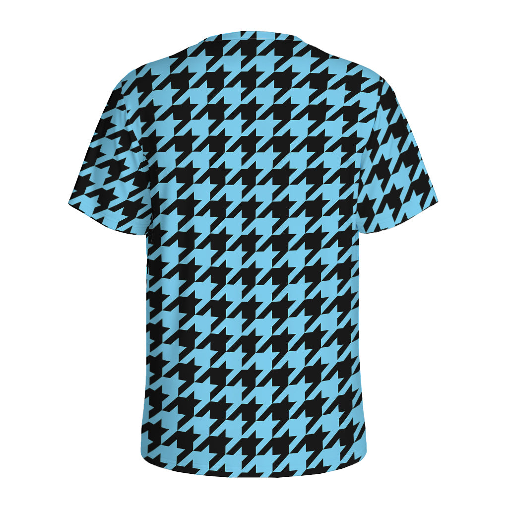 Blue And Black Houndstooth Pattern Print Men's Sports T-Shirt