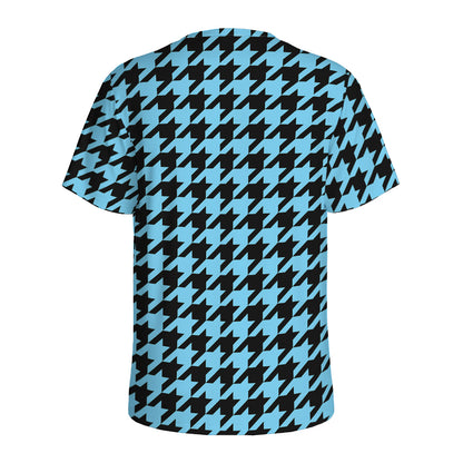 Blue And Black Houndstooth Pattern Print Men's Sports T-Shirt