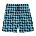 Blue And Black Houndstooth Pattern Print Men's Swim Trunks