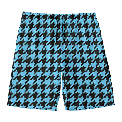 Blue And Black Houndstooth Pattern Print Men's Swim Trunks