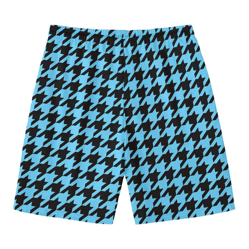 Blue And Black Houndstooth Pattern Print Men's Swim Trunks