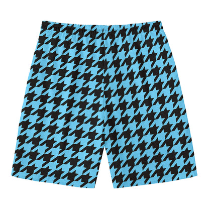Blue And Black Houndstooth Pattern Print Men's Swim Trunks