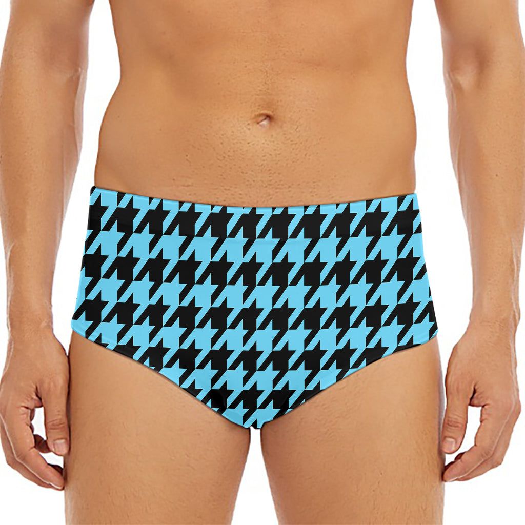 Blue And Black Houndstooth Pattern Print Men's Triangle Swim Briefs