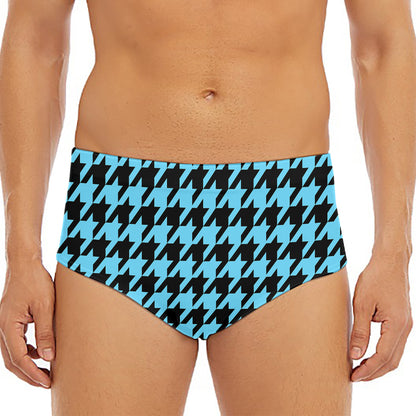Blue And Black Houndstooth Pattern Print Men's Triangle Swim Briefs