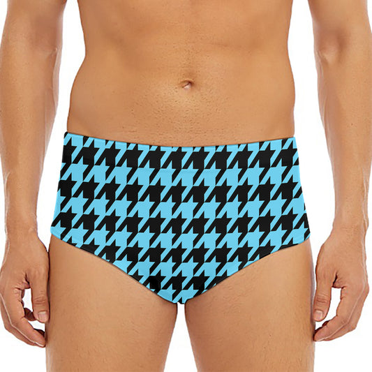 Blue And Black Houndstooth Pattern Print Men's Triangle Swim Briefs