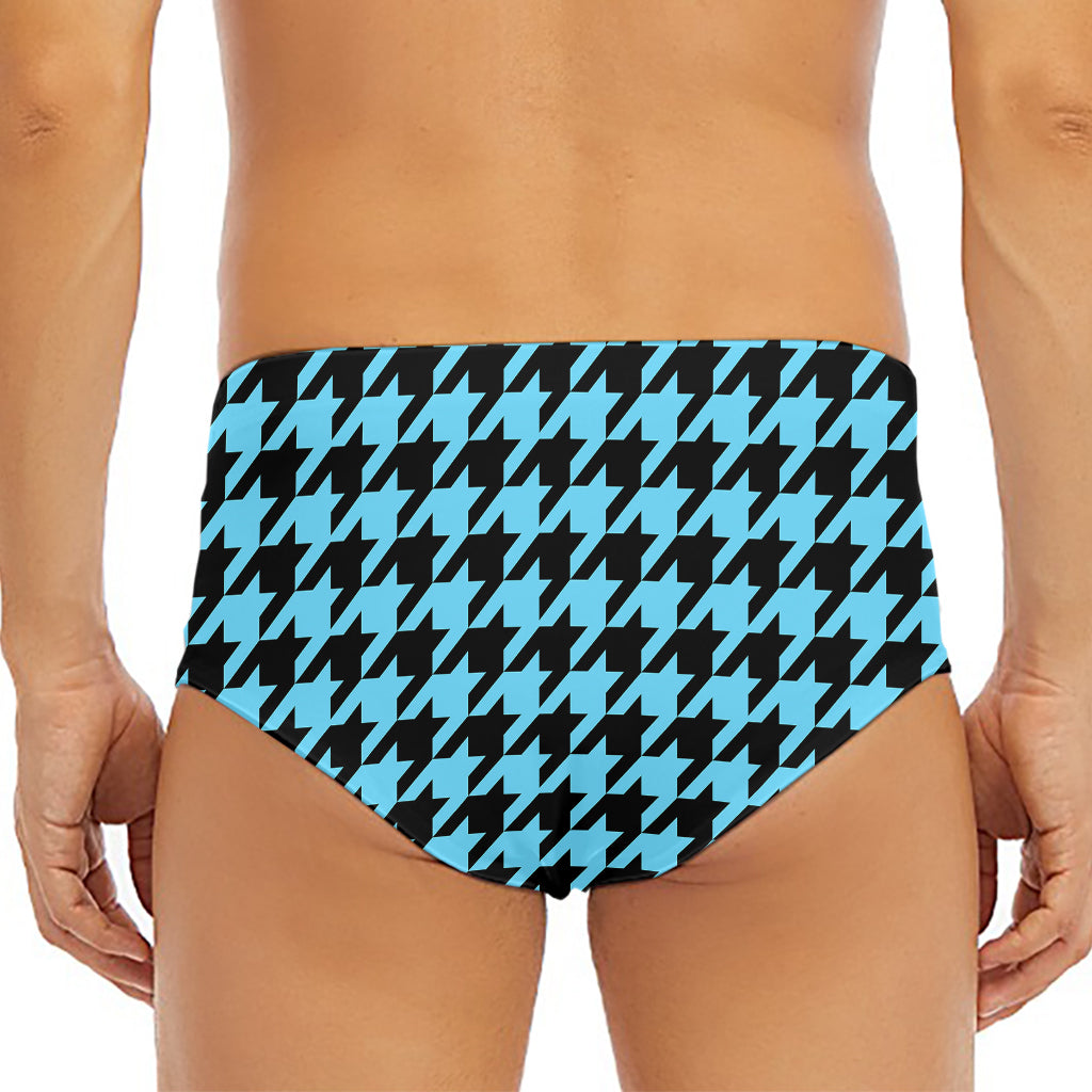 Blue And Black Houndstooth Pattern Print Men's Triangle Swim Briefs
