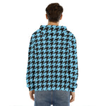 Blue And Black Houndstooth Pattern Print Men's Velvet Pullover Hoodie